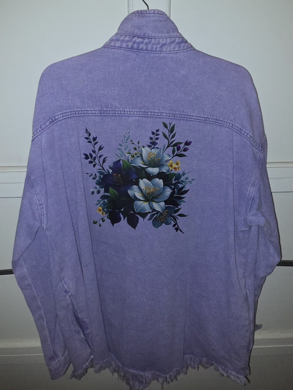 Lavender Floral Denim Jacket with Back Bouquet